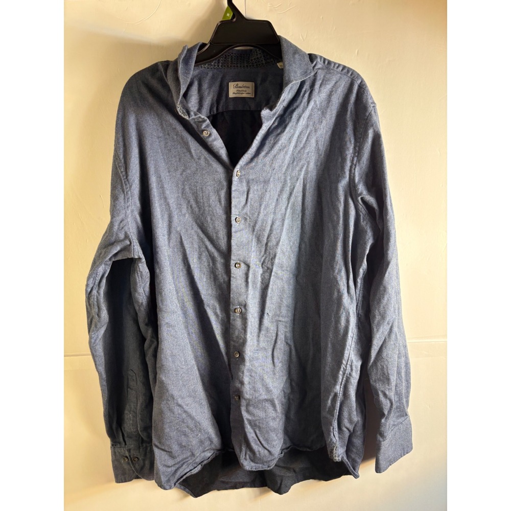 Stenstroms Blue Fitted Body Twofold‎ Super Cotton Button Down Shirt Mens XL
